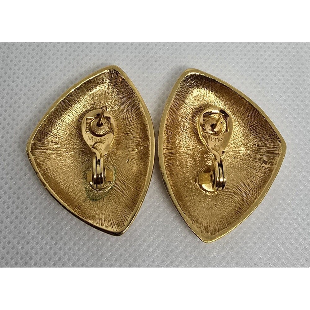 Women's Vintage Monet Gold Tone Hammered Metal Leaf Pierced Earrings - Picture 2 of 2